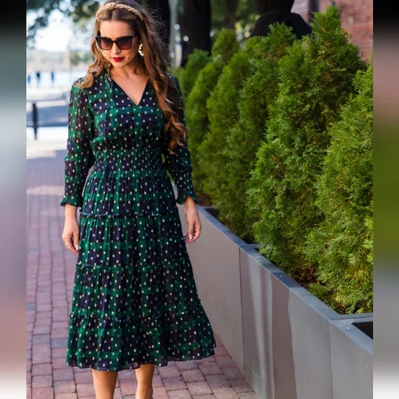 Sail to Sable Green and Blue Long Sleeve Dress - Picture 2 of 5